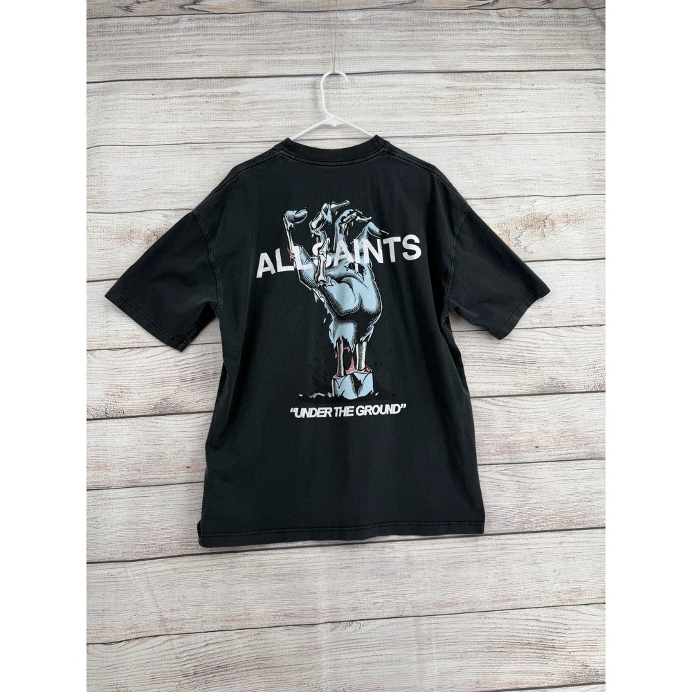 AllSaints T-Shirt Mens Medium Black Under the Ground Graphic Oversized Fit